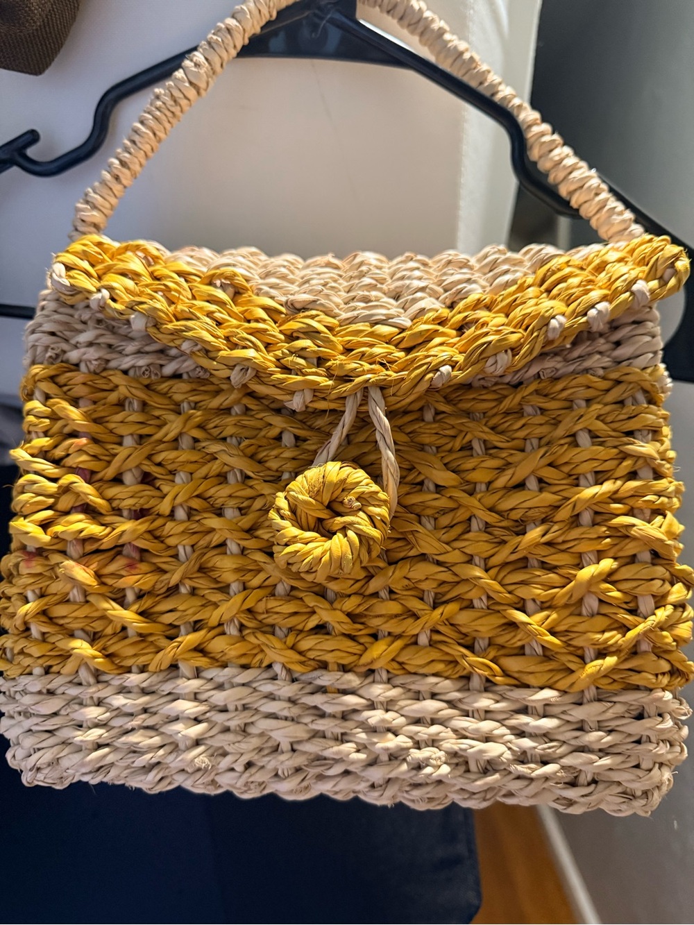 Unlisted Yellow and Natural Straw Mini Top-Handle Bag